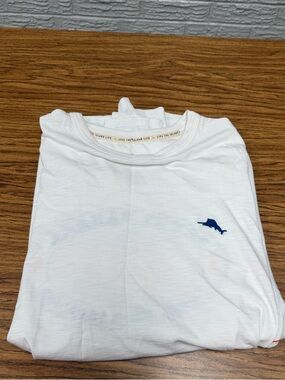 Tommy Bahama White Long-Sleeve Tee with Navy Dolphin Logo
